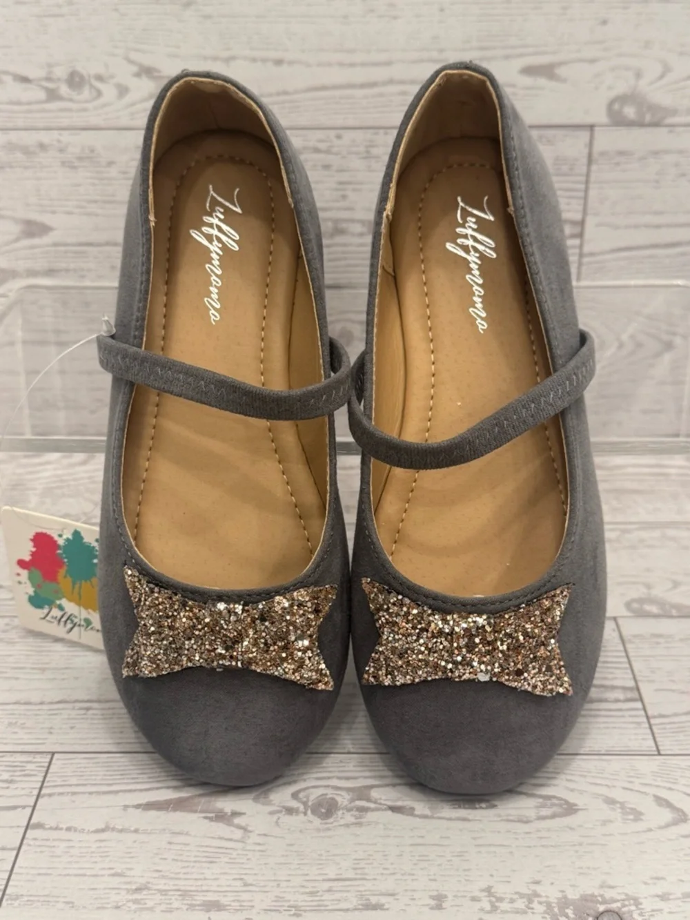 Girls' Gray Mary Jane Dress Shoes with Sparkling Bow